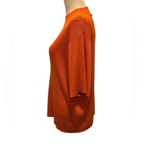 Studio Works Sweater Women's 2X 100% Acrylic Ribbed Knit Orange Short Sleeve EUC - Picture 4 of 8